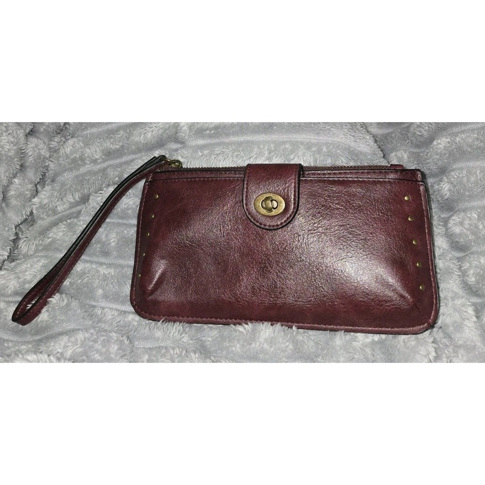 Maurices Burgundy Faux Leather Studded Wristlet Clutch Wallet Burgundy Red